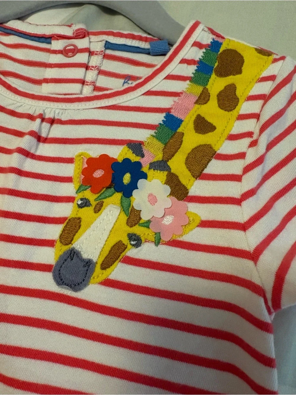 NWOT Baby Boden Red & White Striped Tunic dress with Animal Appliqués